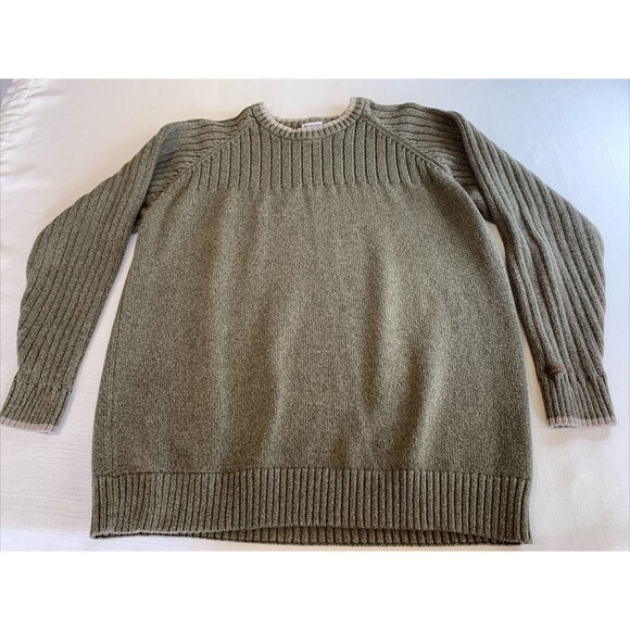 Vintage Columbia Sweater Mens L Ribbed Chunky Fisherman Green Tan Casual Adult - Picture 1 of 5